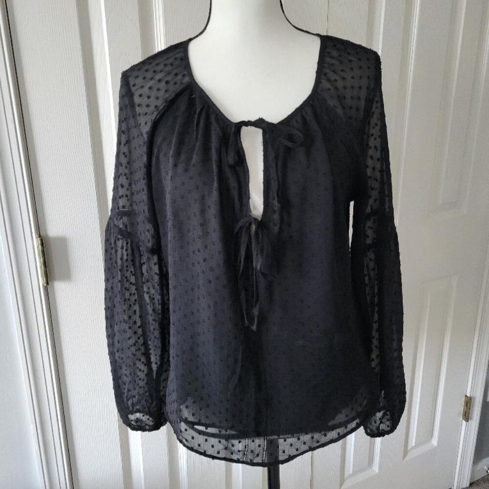 Abercrombie & Fitch Black Dot Mesh Front Ties Blouse - Size Medium